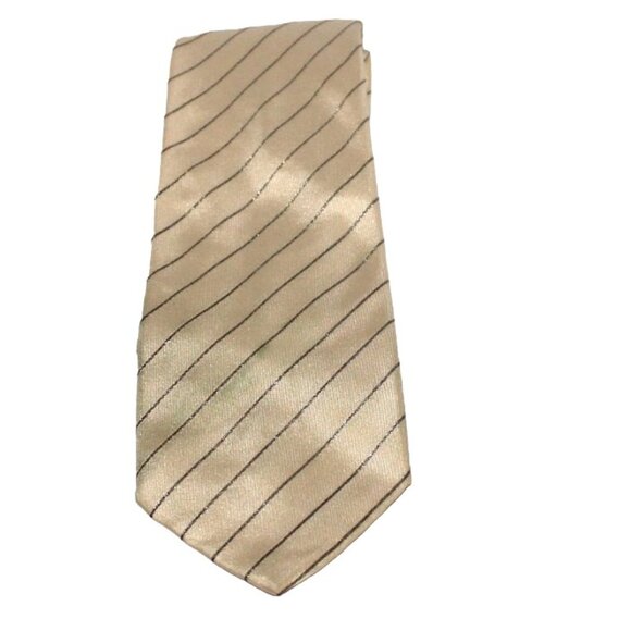 Vintage Brioni Diagonal Stripe Silk Tie Italy Almond With Metallic Threads